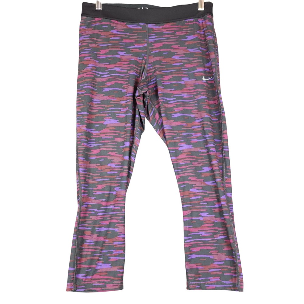Nike Dri Fit Women's Athletic Leggings Camo‎ Print Purple Black Size L